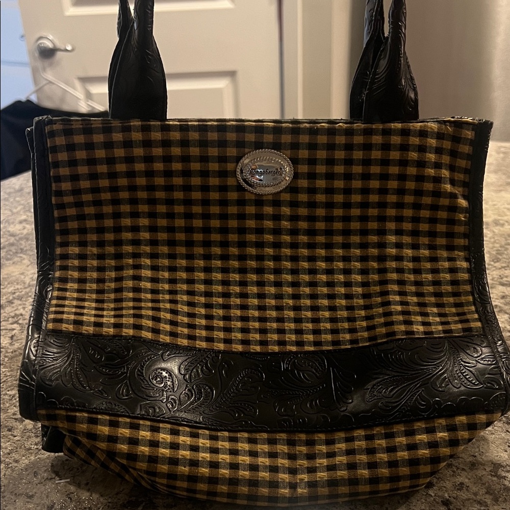 Longaberger Black And Tan Checkered Tote View 2